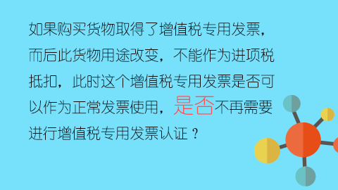 如果购买货物取得了增值税专用发票，而后此货物用途改变，不能作为进项税抵扣，此时这个增值税专用发票是否可以作为正常发票使用，是否不再需要进行增值税专用发票认证？ 